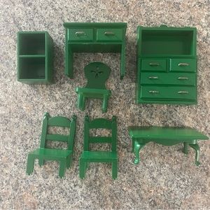 Calico Critters Sylvanian Families Vintage Green Furniture Table Desk Chairs